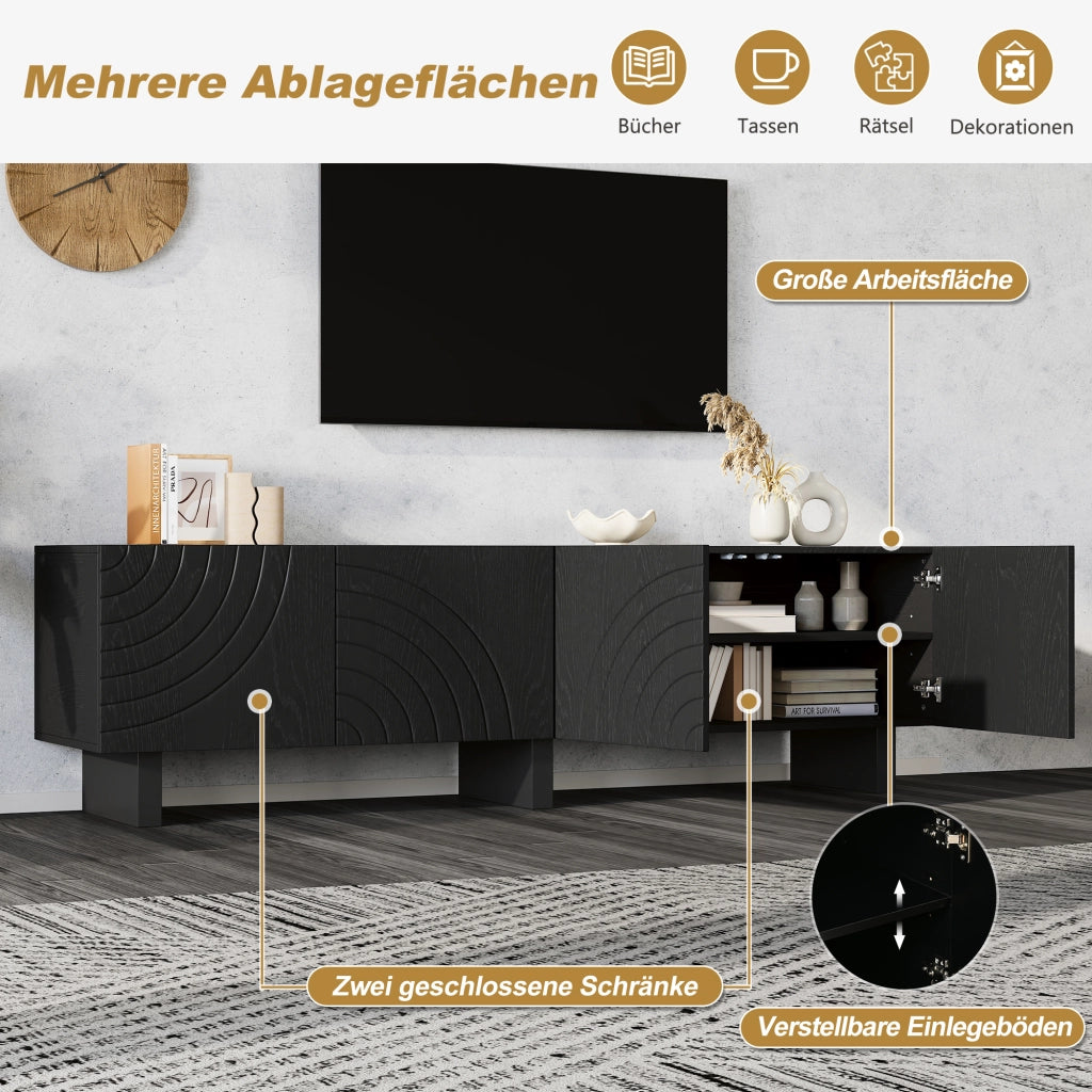 Mobile porta TV con 4 ante e 30 kg di portata in truciolato per soggiorno nero per TV fino a 75 pollici 180 × 40 × 55 cm