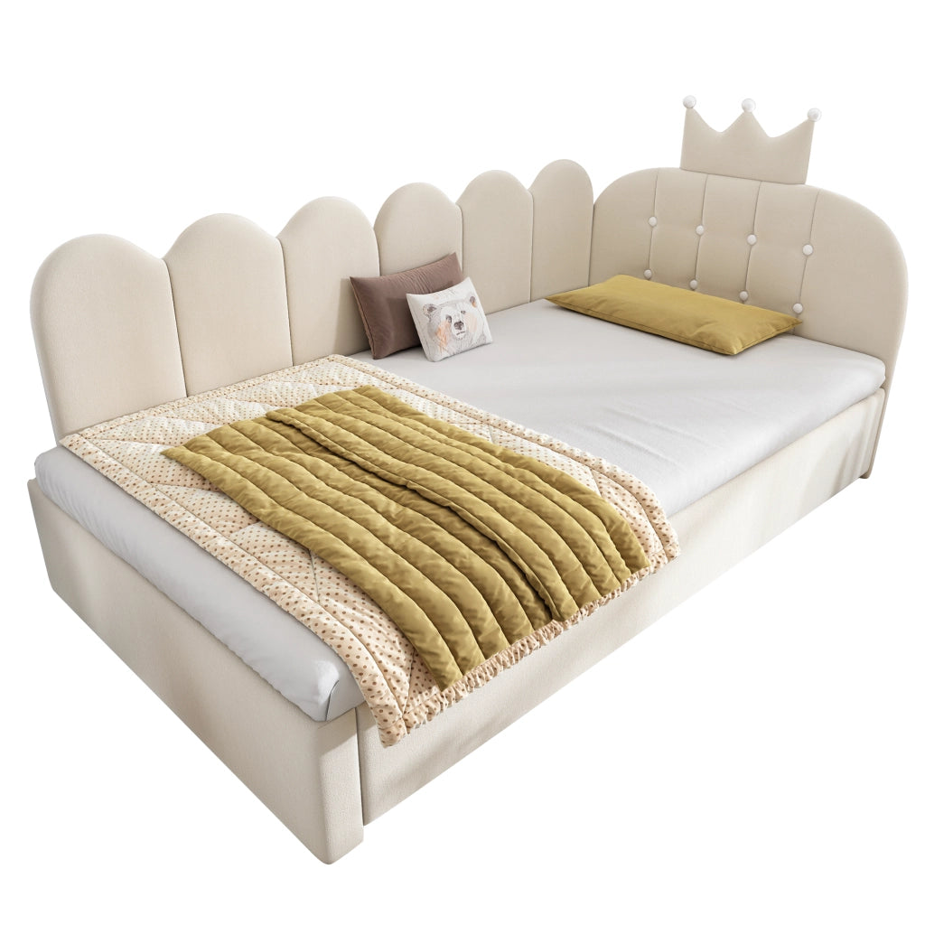 Divano letto 90x200 in velluto beige estraibile 90x190 forma L design a corona