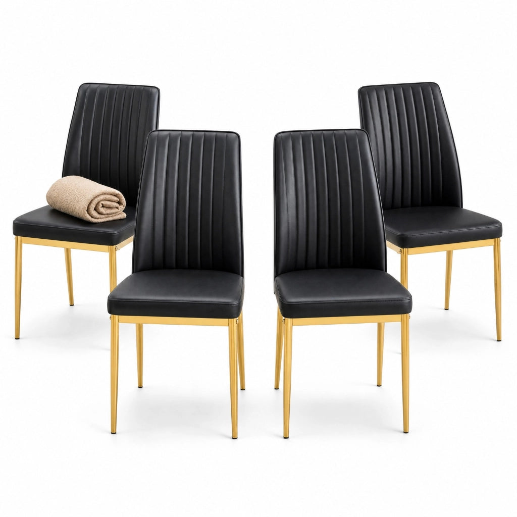 Set di 4 sedie da pranzo in PU nero con gambe dorate