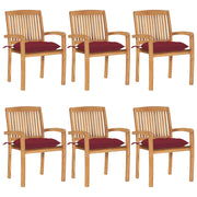 Sedie da Giardino Impilabili con Cuscini 6 pz Massello di Teak cod mxl 11723