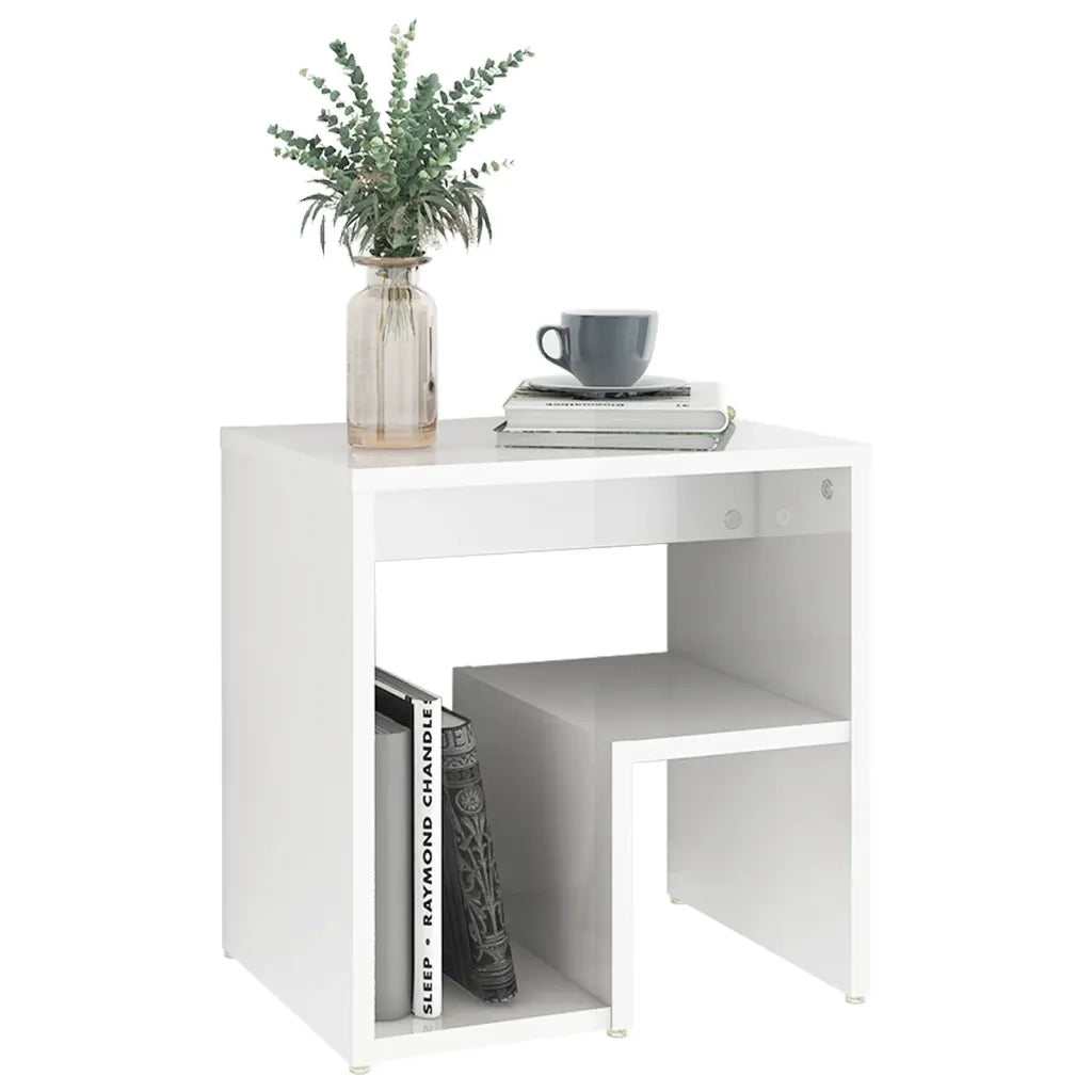 Comodino Bianco Lucido 40x30x40 cm in Legno Multistrato 806340