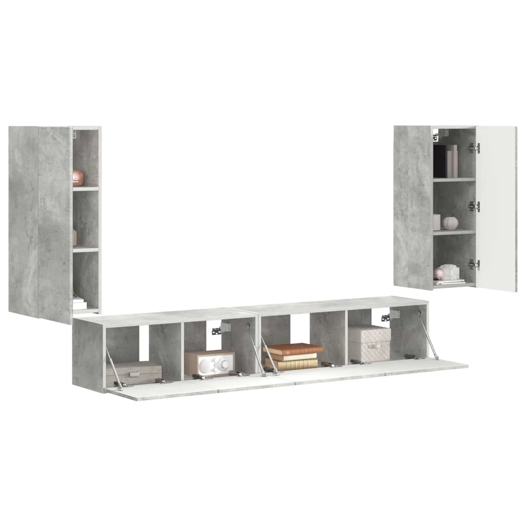Set mobile TV 4 pcs Grigio cemento Legno multistrato