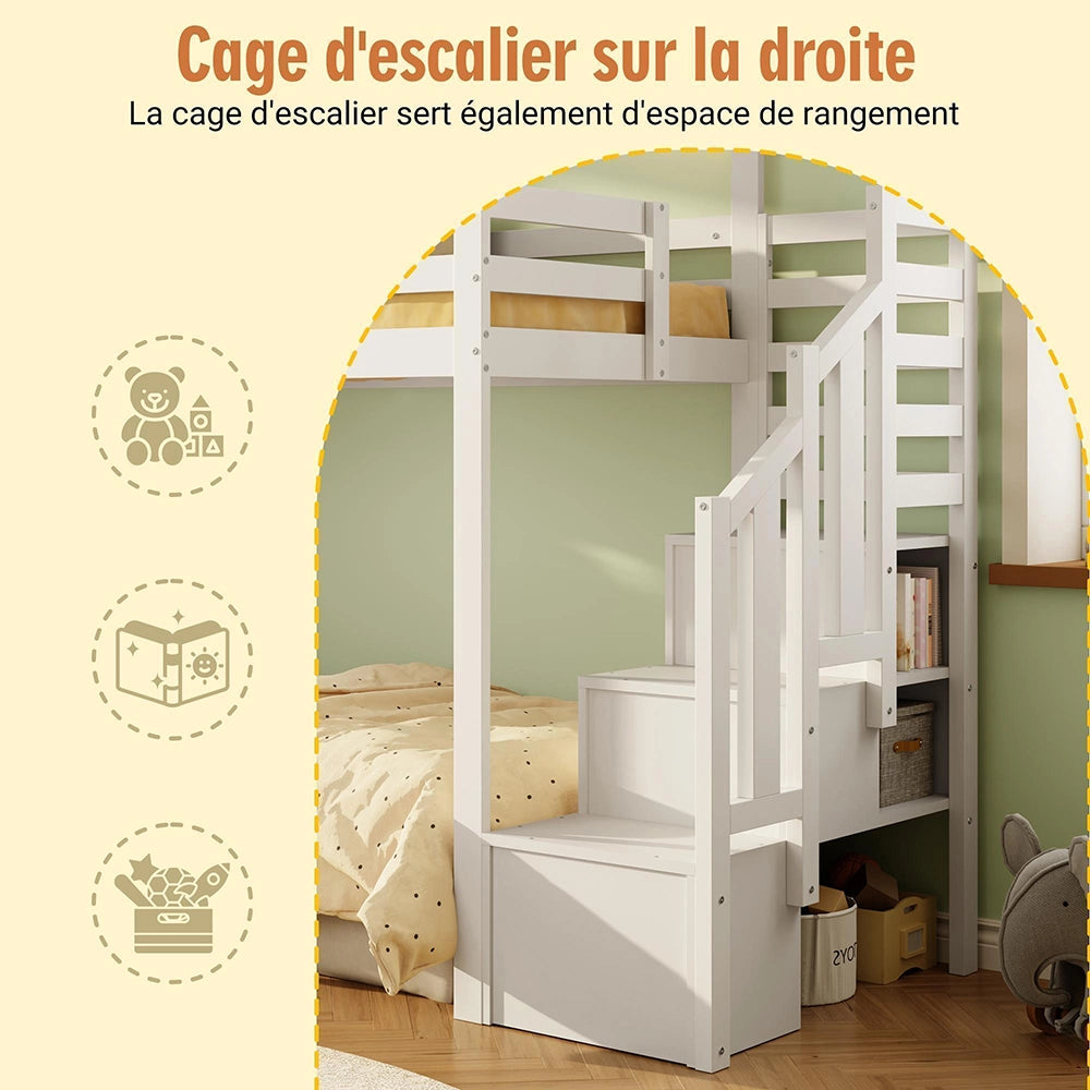 Letto mezzanino-Xylo-90x200cm barriera sicurezza scala legno massiccio
