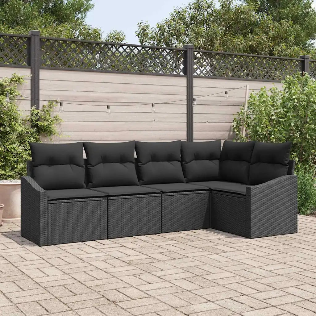 Set Divano da Giardino con cuscino 5 pcs Nero polyrattan