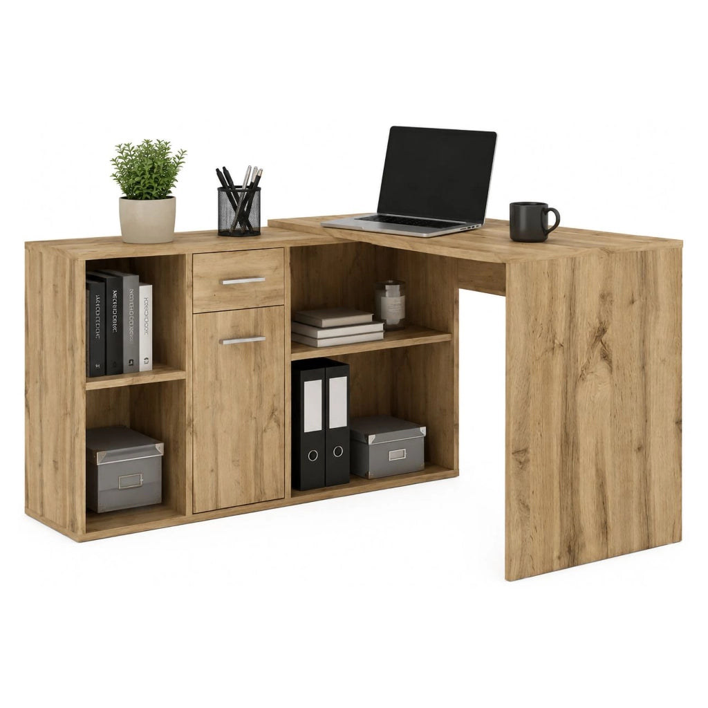 Linare, Scrivania Modulabile, 122x120x75h cm Marrone Rovere Nodi