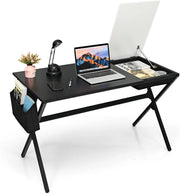 Scrivania per computer con portaoggetti pieghevole, tavolo da scrittura con borsa portaoggetti laterale, scrivania, postazioni di lavoro in telaio metallico,120 x 60 x 73,5 cm