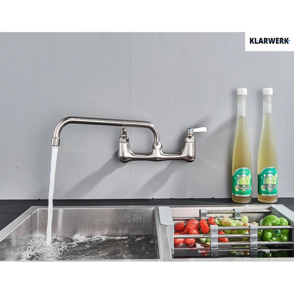 ALEX | rubinetto miscelatore catering a parete rubinetto argento|rubinetto cucina professionale acciaio inox lungo e piatto |ristorante bocca dritta