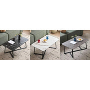 Trade Shop - Tavolino Rettangolare Basso Con Piano Effetto Marmo Gambe Incrociate Per Soggiorno Salotto -