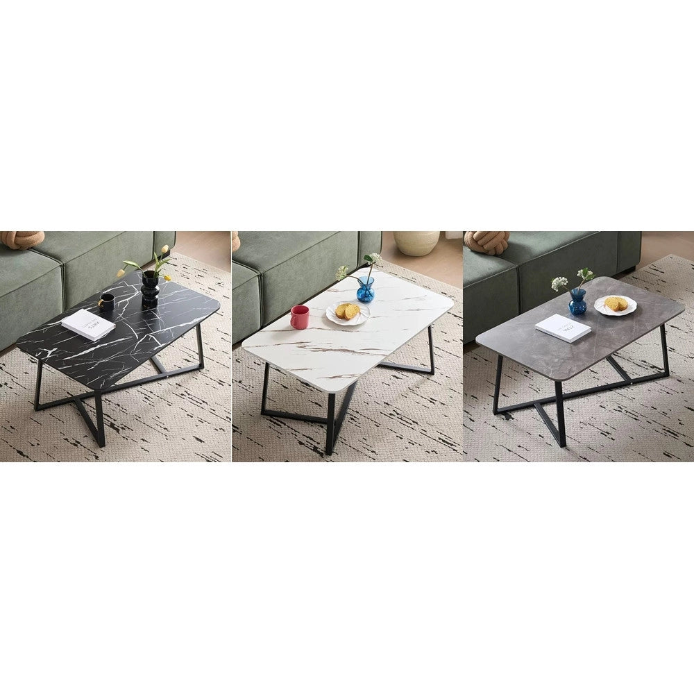 Trade Shop - Tavolino Rettangolare Basso Con Piano Effetto Marmo Gambe Incrociate Per Soggiorno Salotto -