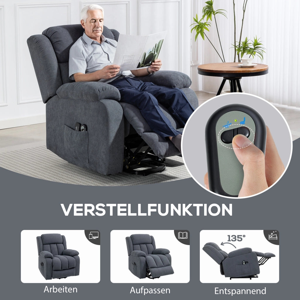 Poltrona Relax Elettrica con Alzapersona e Massaggio ¨C zephmum ¨C Grigio Scuro 93x91x103 cm