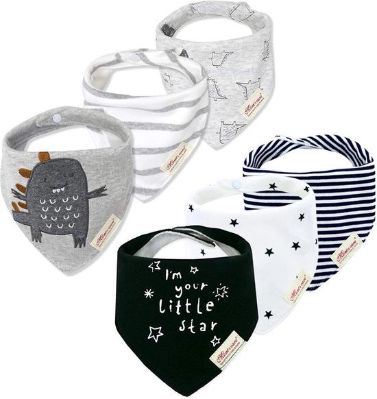 Set di 6 Sciarpe Quadrangolari in Cotone per Bambini Burp con Fissaggio Adattabile per Età 0-36 Mesi