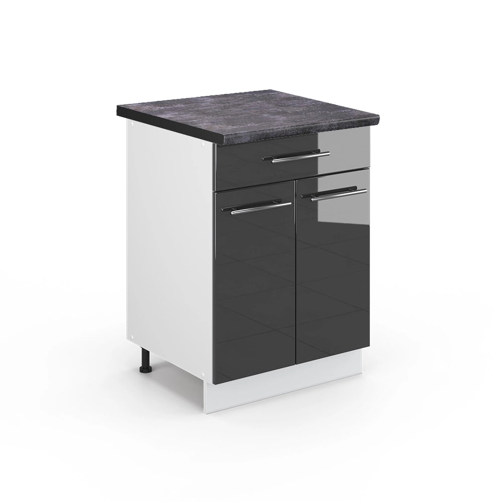 Mobiletto base per cucina Fame-Line Antracite lucido/Bianco 60 cm con cassetto, PL Antracite Vicco