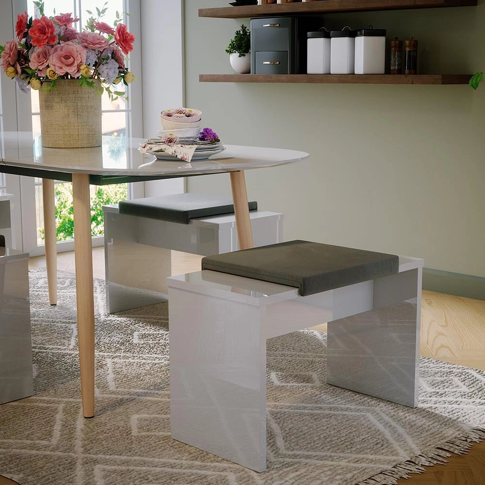 Panca Viola, Bianco, 90 cm per tavolo da toeletta, da utilizzare come seduta per il tavolo da trucco