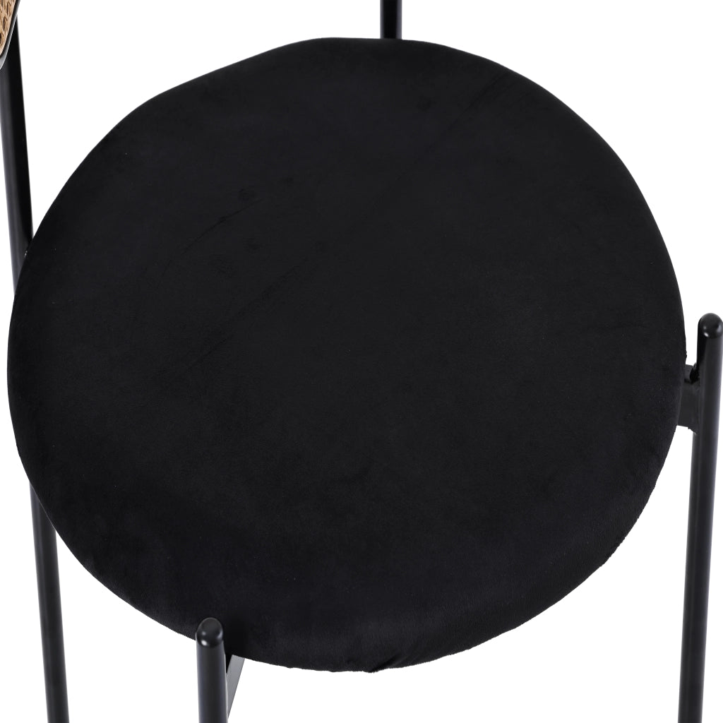 Sedia da pranzo in velluto set da 2 con schienale in rattan curvo e seduta rotonda ergonomica gambe in metallo nero