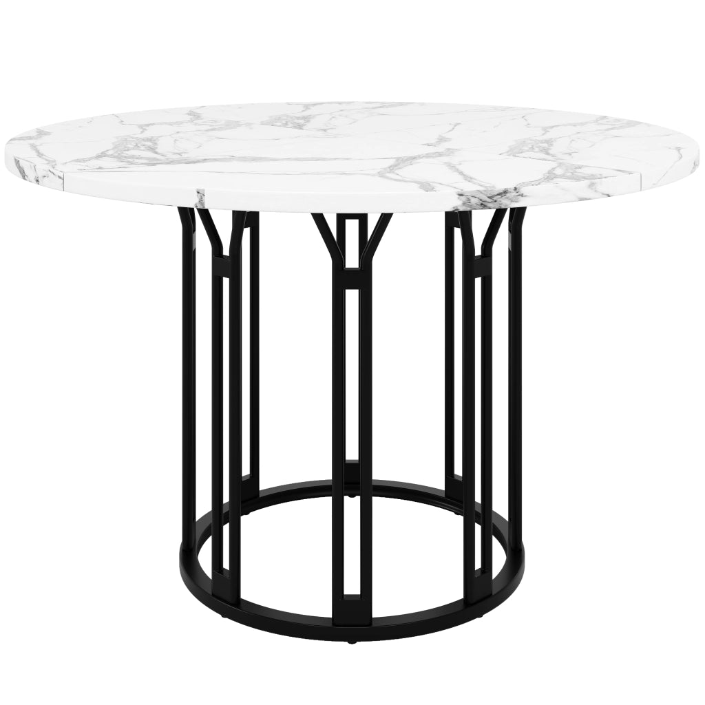 Tavolo da pranzo rotondo in MDF e metallo con effetto marmo, piedini regolabili, per cucina e soggiorno 100 × 100 × 74 cm