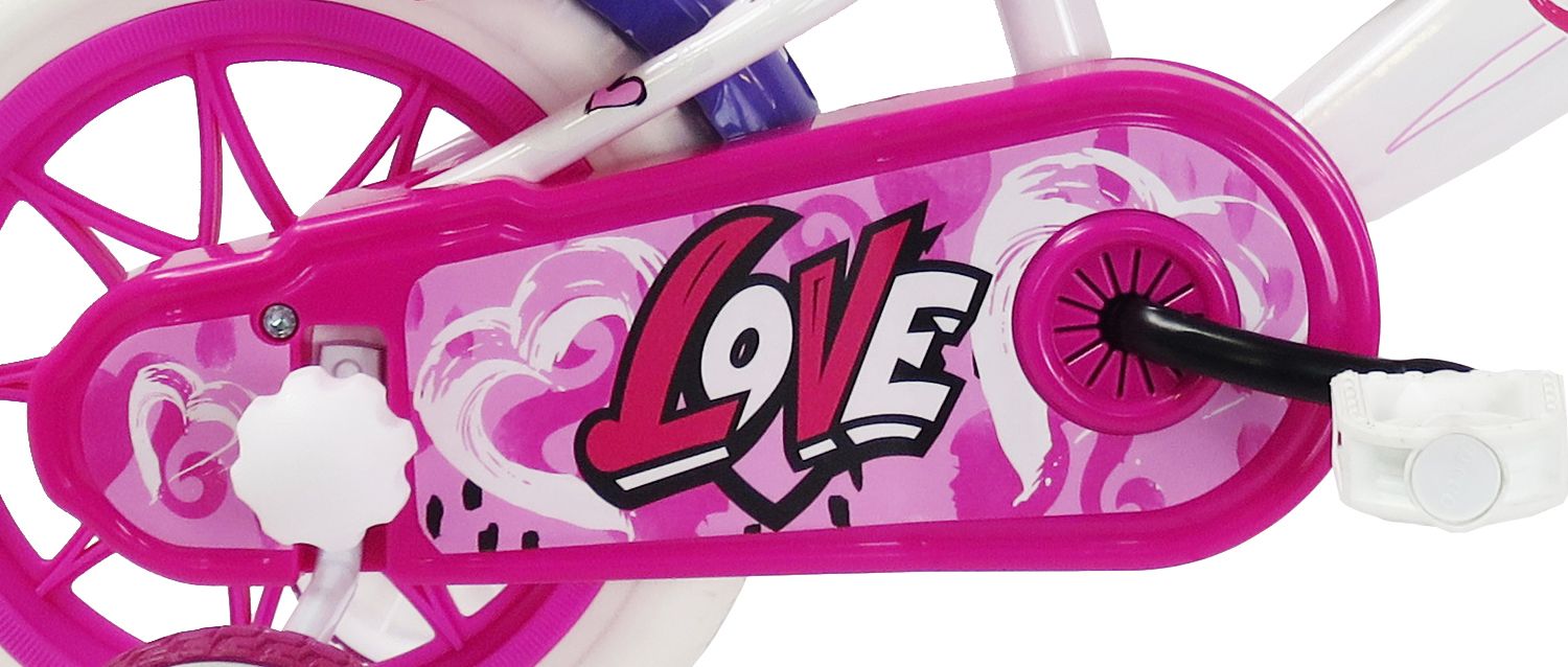 SCH HEART 12", bicicletta per bambini, adatta a bambini tra i 3 e i 5 anni, per altezza tra 85 e 105 cm, cestino, trombe