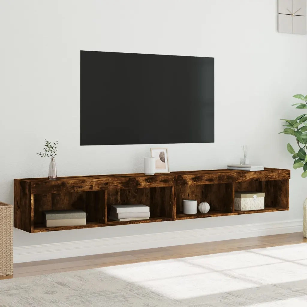 vidaXL Mobili Porta TV con Luci LED 2 pz Rovere Fumo 100x30x30 cm