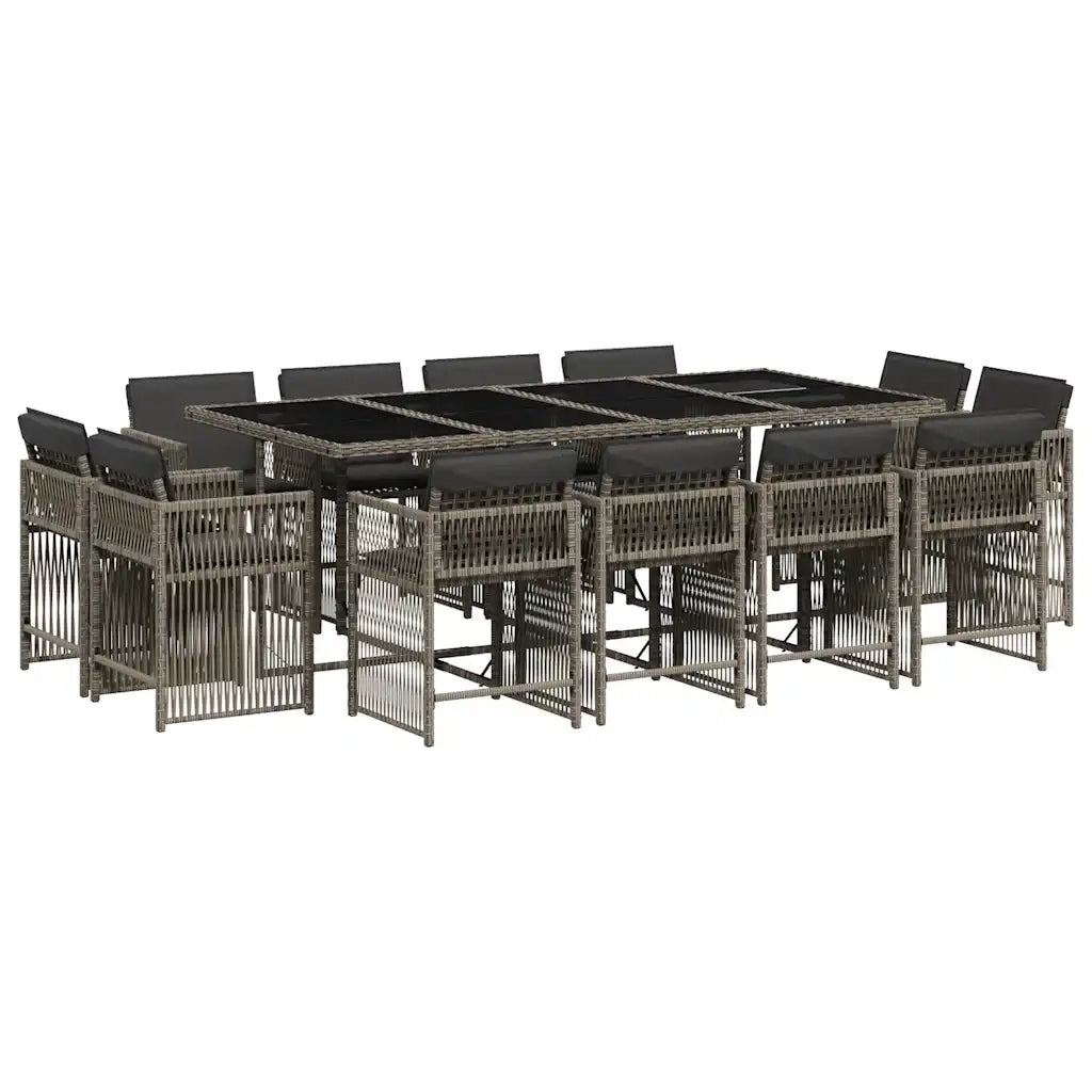 Set da Pranzo da Giardino 13pz con Cuscini Grigio in Polyrattan