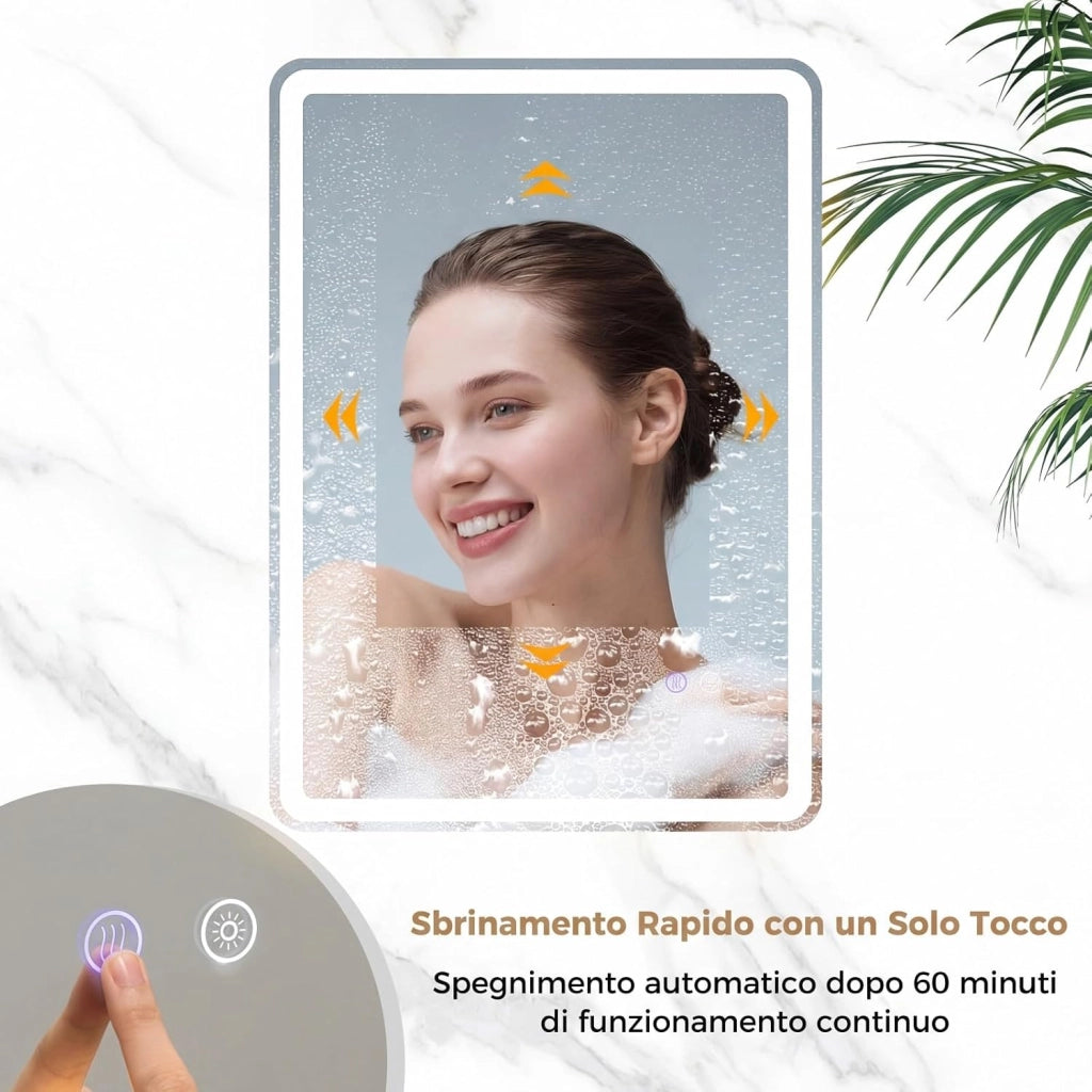 Specchio da Bagno LED 70 x 50 cm, Vetro Temperato Antiesplosione, Specchio da Parete Retroilluminato Dimmerabile con 3 Colori di Illuminazione e Anti-Appannamento (70 x 50 x 3 cm)