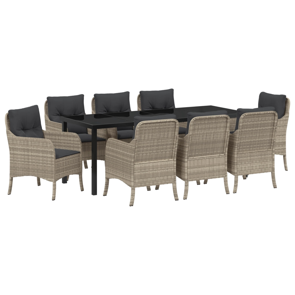 Set da Pranzo da Giardino 9 Pezzi con Cuscini Grigio Chiaro Rattan PE