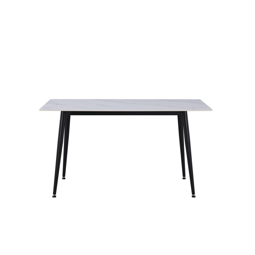 Tavolo da Pranzo Kilo 140×80 cm in Ceramica Effetto Marmo Bianco opaco e Gambe Nere