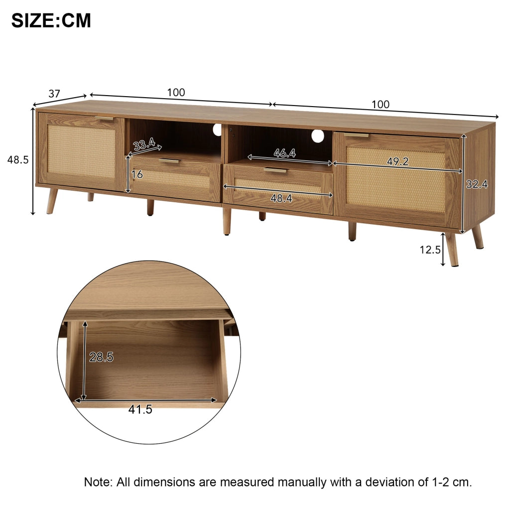 Cassettiera TV in truciolato color Rovere; 200 cm