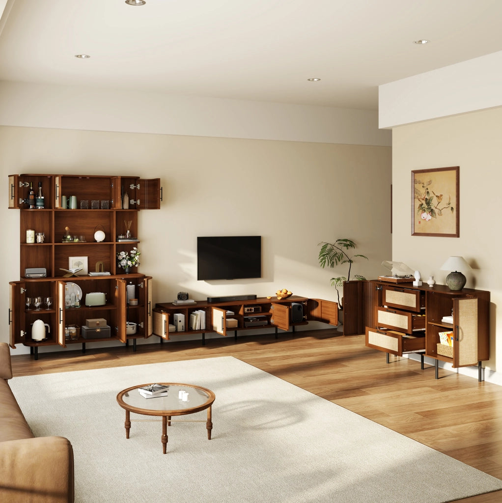 Set mobili soggiorno e sala da pranzo con TV lowboard; sideboard e armadio alto 180 cm; MDF noce