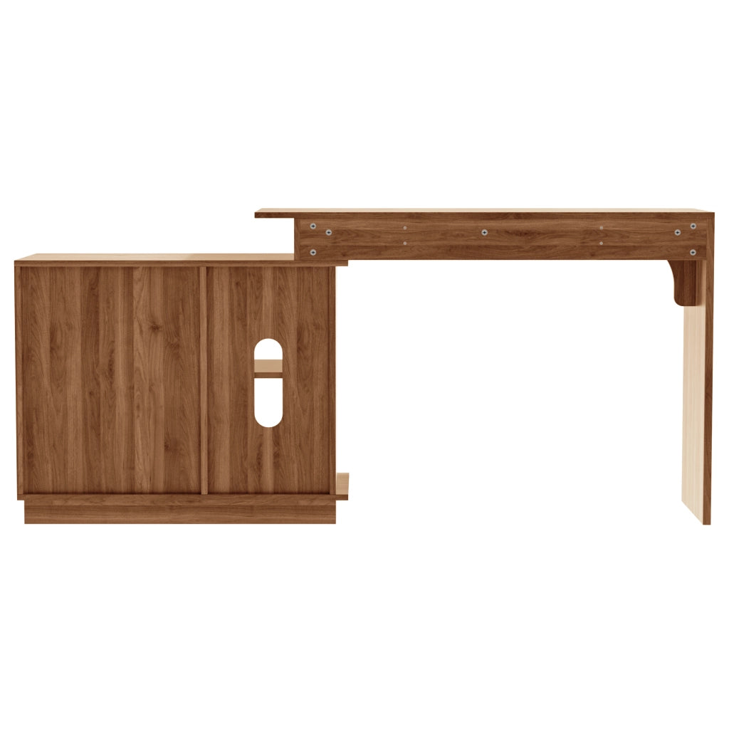 Scrivania con piano estraibile; 2 vani e 3 cassetti - per studio - in MDF - noce