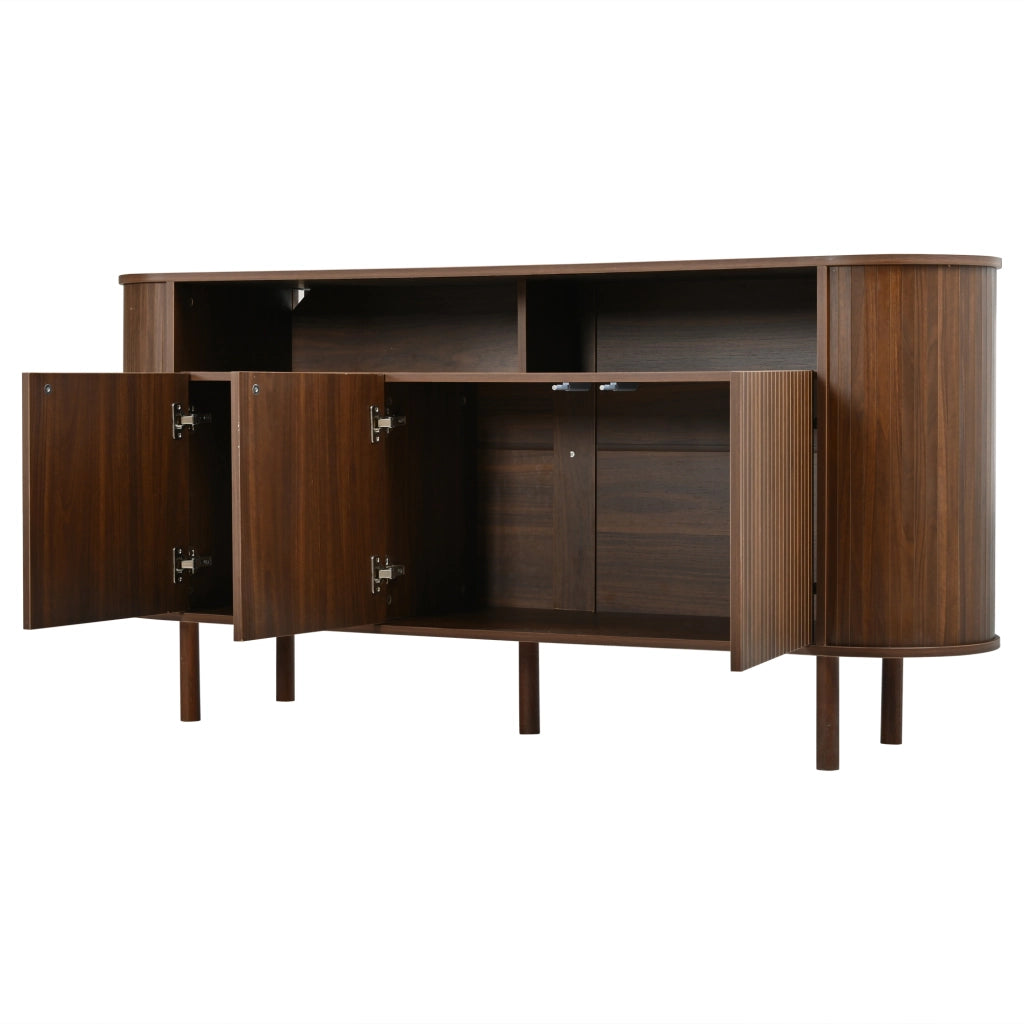 Credenza con 3 ante e vani aperti - per soggiorno - truciolare - 160×40×78.5 cm - noce