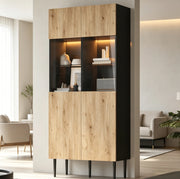 Vetrina moderna LED 80x35x180 cm in MDF, vetro temperato e metallo