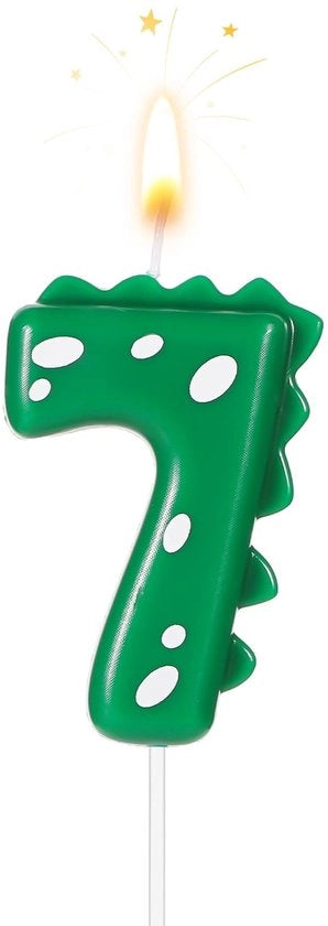 Candela per torta di compleanno, 7cm dinosauro, decorazione per festa (numero 7)