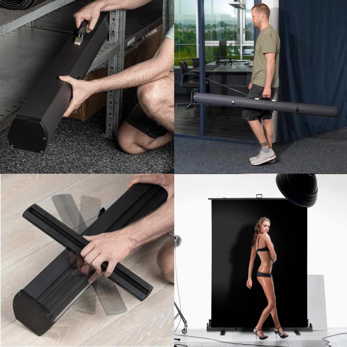 Fondale fotografico a rullo nero 165 x 220 cm, sfondo avvolgibile con supporto, sistema per studi fotografici, pannello ingualcibile ideale per fotografia low-key