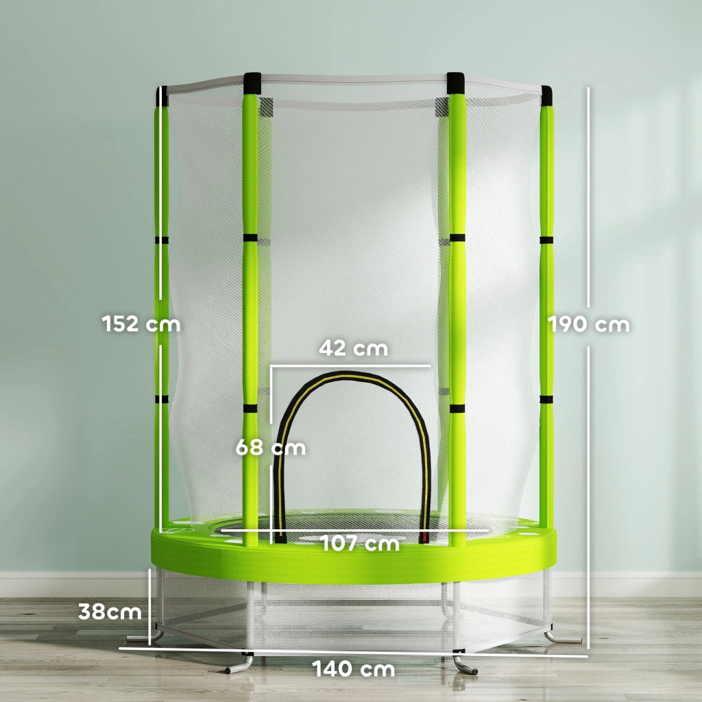 Tappeto Elastico per Bambini 3-6 Anni Ø140x190 cm con Rete di Sicurezza Verde