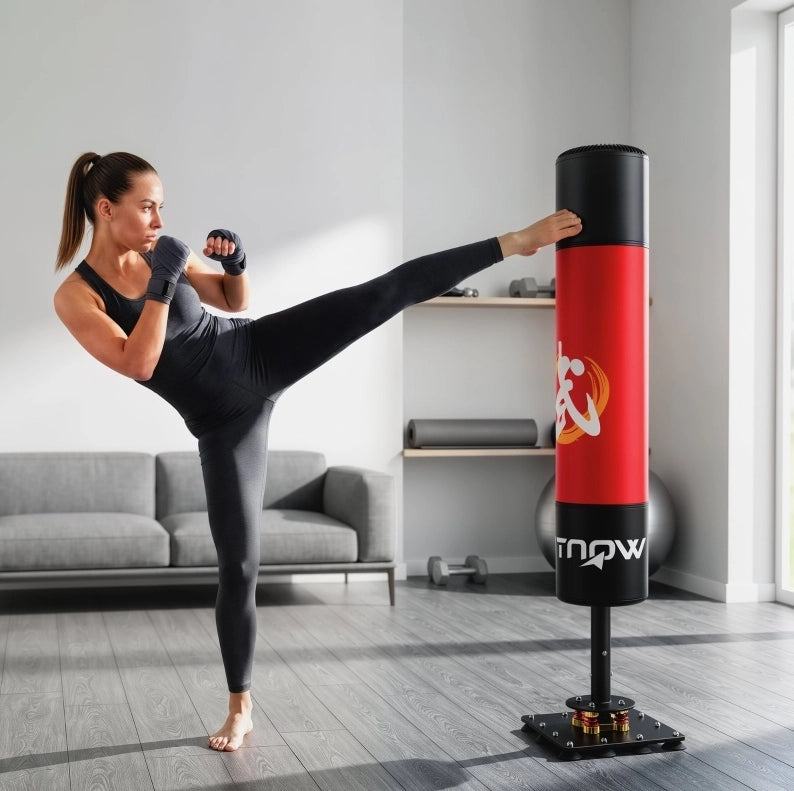 Sacco da Boxe Autoportante 156 cm con Base 34x34 cm e 12 Ventose, Ammortizzazione Doppia, Adatto per Adulti e Giovani