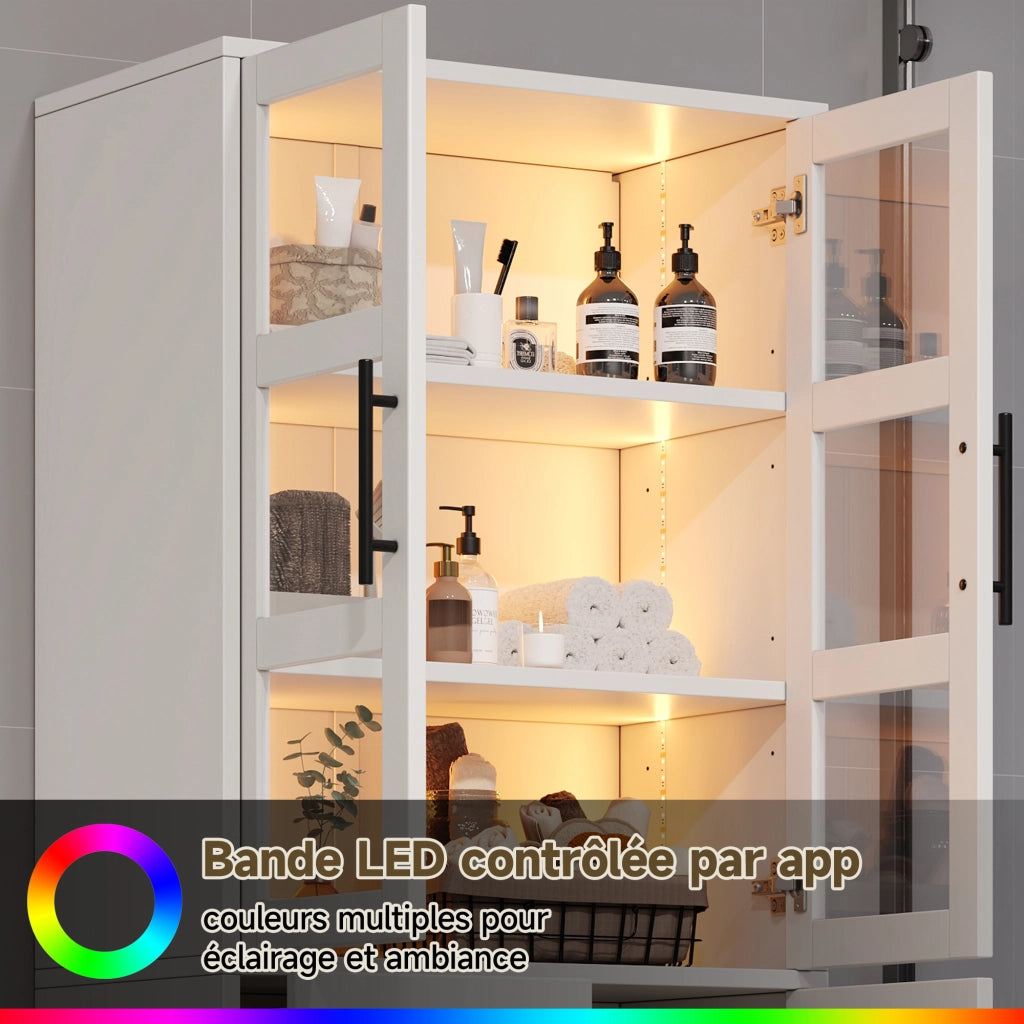 Armadietto da bagno con LED 3 cassetti 3 ante e ripiani regolabili per bagno e soggiorno bianco 72 × 35 × 170 cm