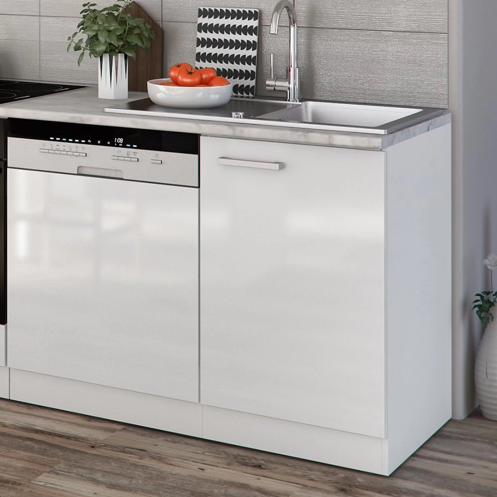 Cucina componibile Optima, Bianco lucido/bianco, 270 cm senza piano di lavoro con striscia LED, adatto per disposizione e ampliamento personalizzati