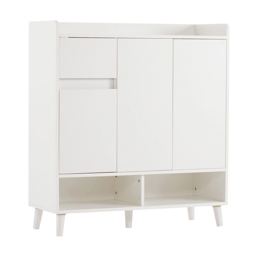 Scarpiera 90x35x99 cm con ripiani regolabili e vani aperti; pannello truciolare bianco