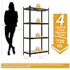 Scaffali per Carichi, Scaffalature a 4 Ripiani, in Metallo e MDF Scaffale, per Garage, Magazzino, Ripostiglio, Portante 520 kg, 40 x 80 x160 cm (Nero)