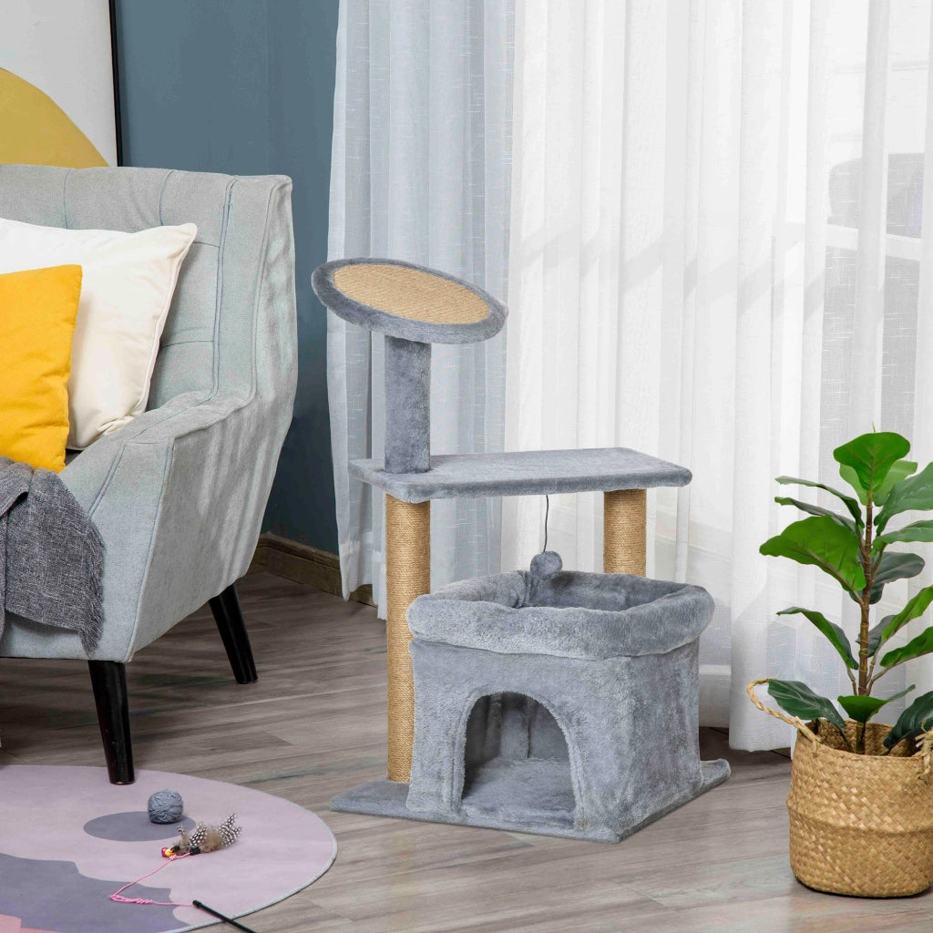 Tiragraffi per Gatti con Casetta e Cuscino ¨C zephmum ¨C Grigio, Juta, 84cm