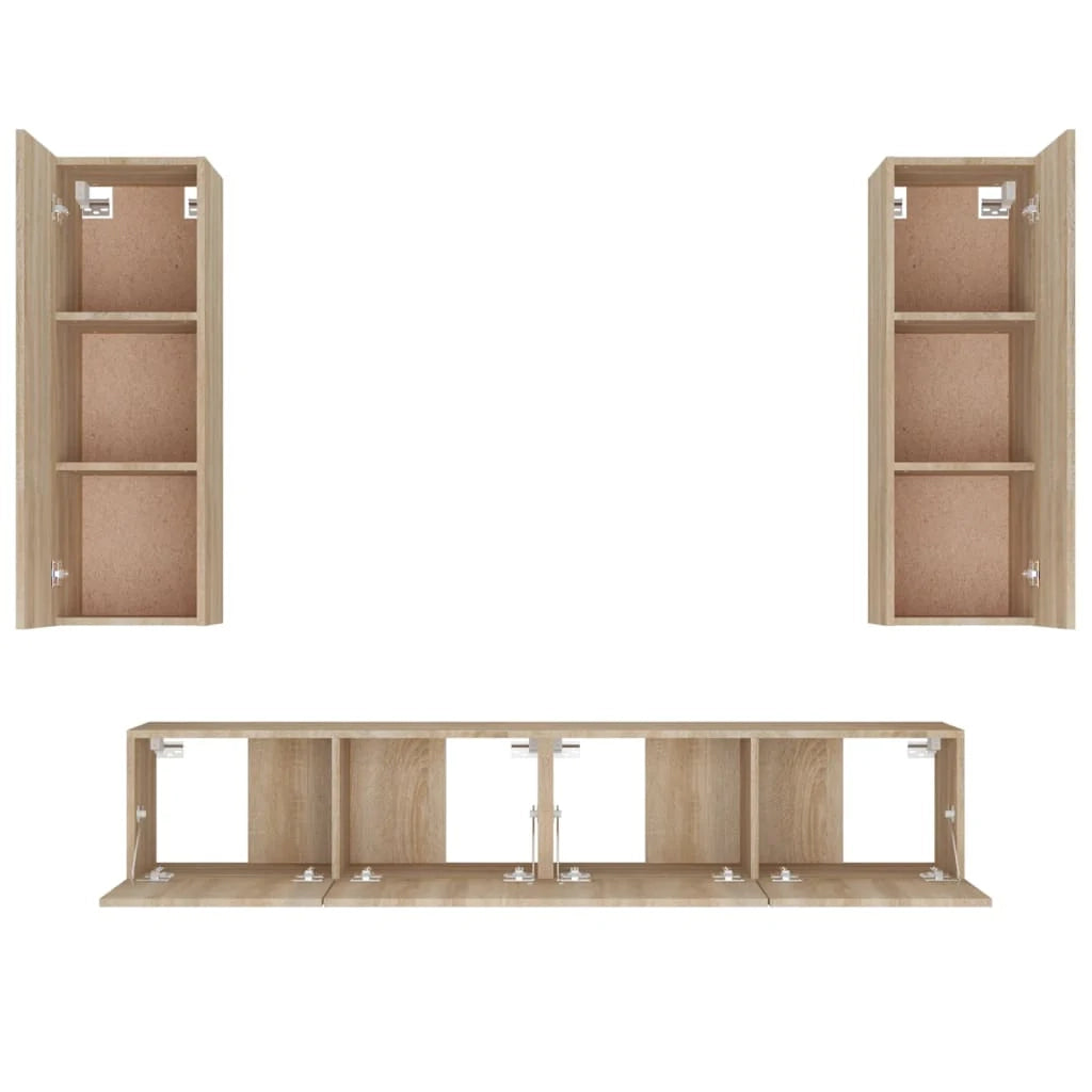 Set di mobili da 4 pezzi tra cui armadio credenza mobile porta TV set per soggiorno/camera da letto legno ingegnerizzato rovere Sonoma marrone 02_0024824