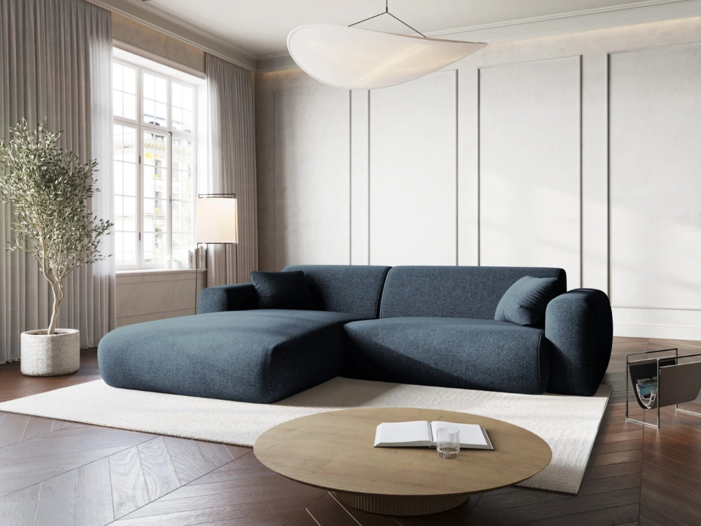 Cosmopolitan Design - Divano angolare sinistro "Nolio" 4 posti in ciniglia blu reale 