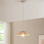 Lampada a Sospensione Bridge con Paralume a Cono Piatto in Tessuto Ø35 cm Beige lux.pro