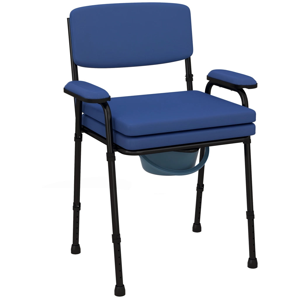 Sedia Comoda 5 in 1 per Anziani e Disabili per WC e Doccia. Altezza Regolabile e Secchio Rimovibile. Blu
