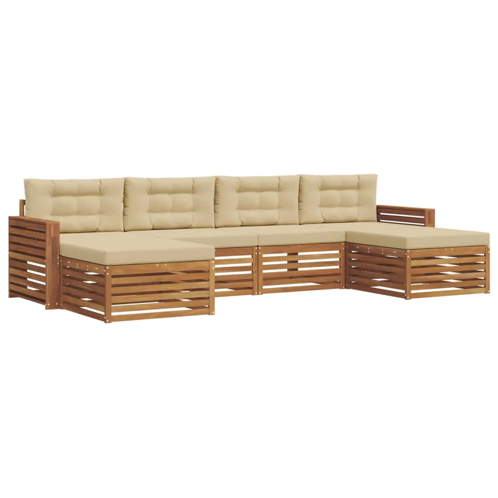 Set divani 6 pcs Naturale e Beige Legno di Acacia Massello