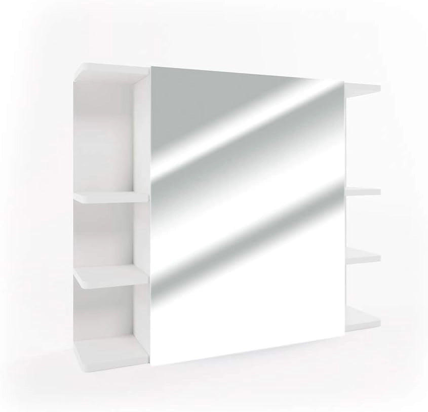Specchio contenitore bagno Fynn, Bianco, 79.6 x 64 cm, con specchio e ripiani aperti per montaggio a parete