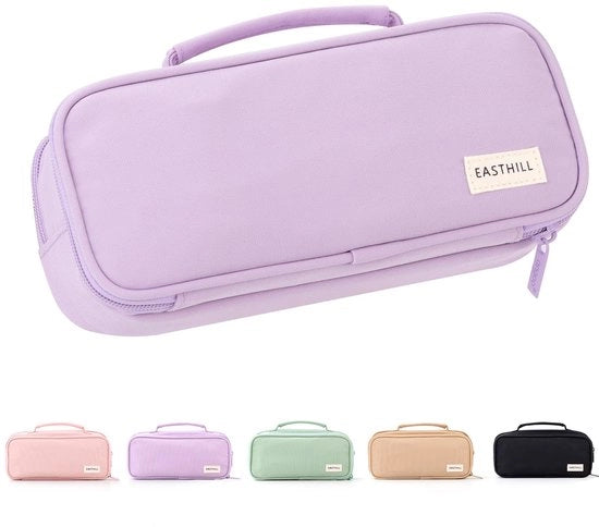 Etui per pennarelli con capacità di grande capacità, con maniglia e tela, contenitore per attrezzature scolastiche per ragazze - blu