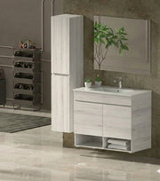 Mobile Bagno NEBARI Già Montato 2 portas, lavabo e specchio Bianco nordico 100x40 cm con colonna