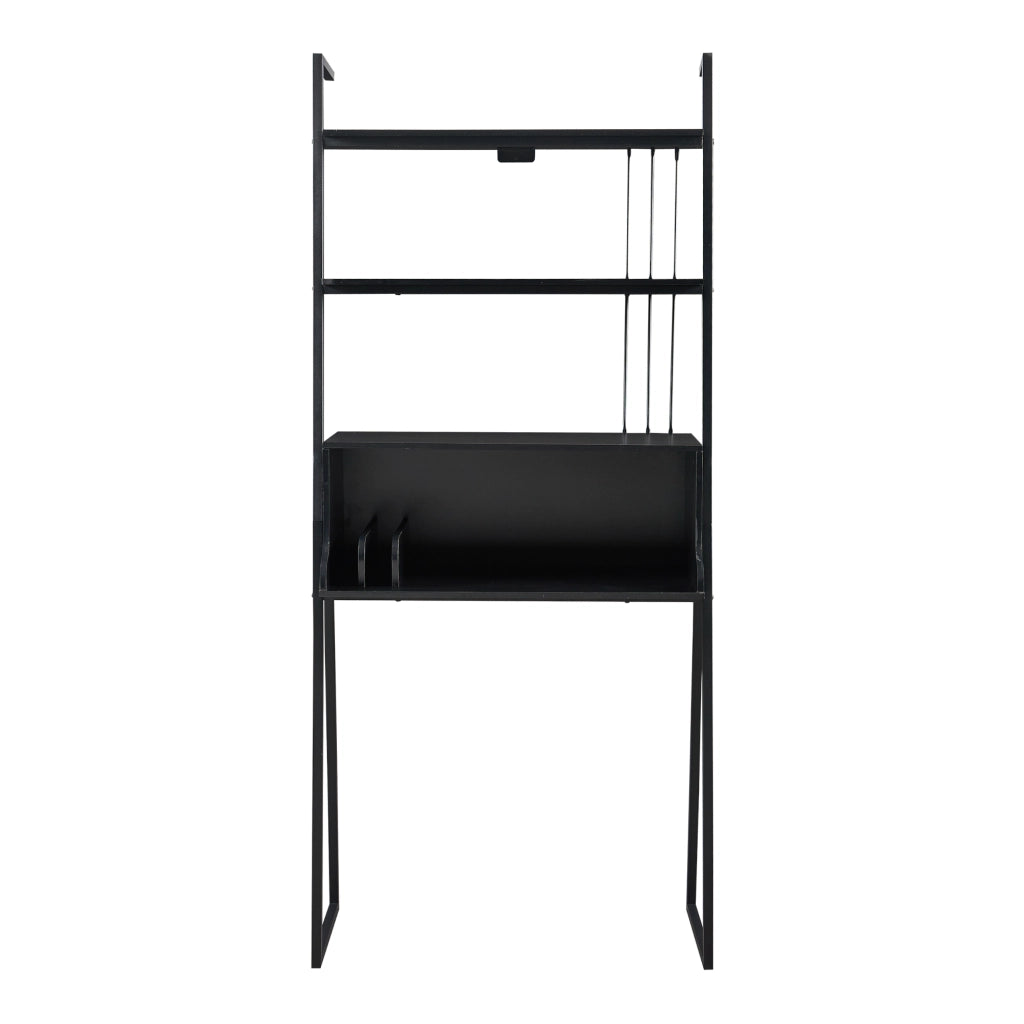 Set Storfjord Composto di Scrivania con Ripiani in Alto e 3 Scaffali a Scala - Nero [en.casa]