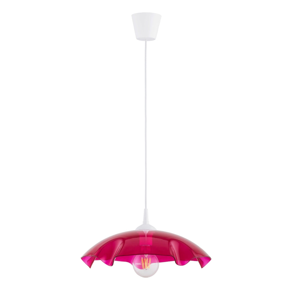 Lampada sospesa Alfa LILIA vetro rosso, plafone bianco Ø39 E27