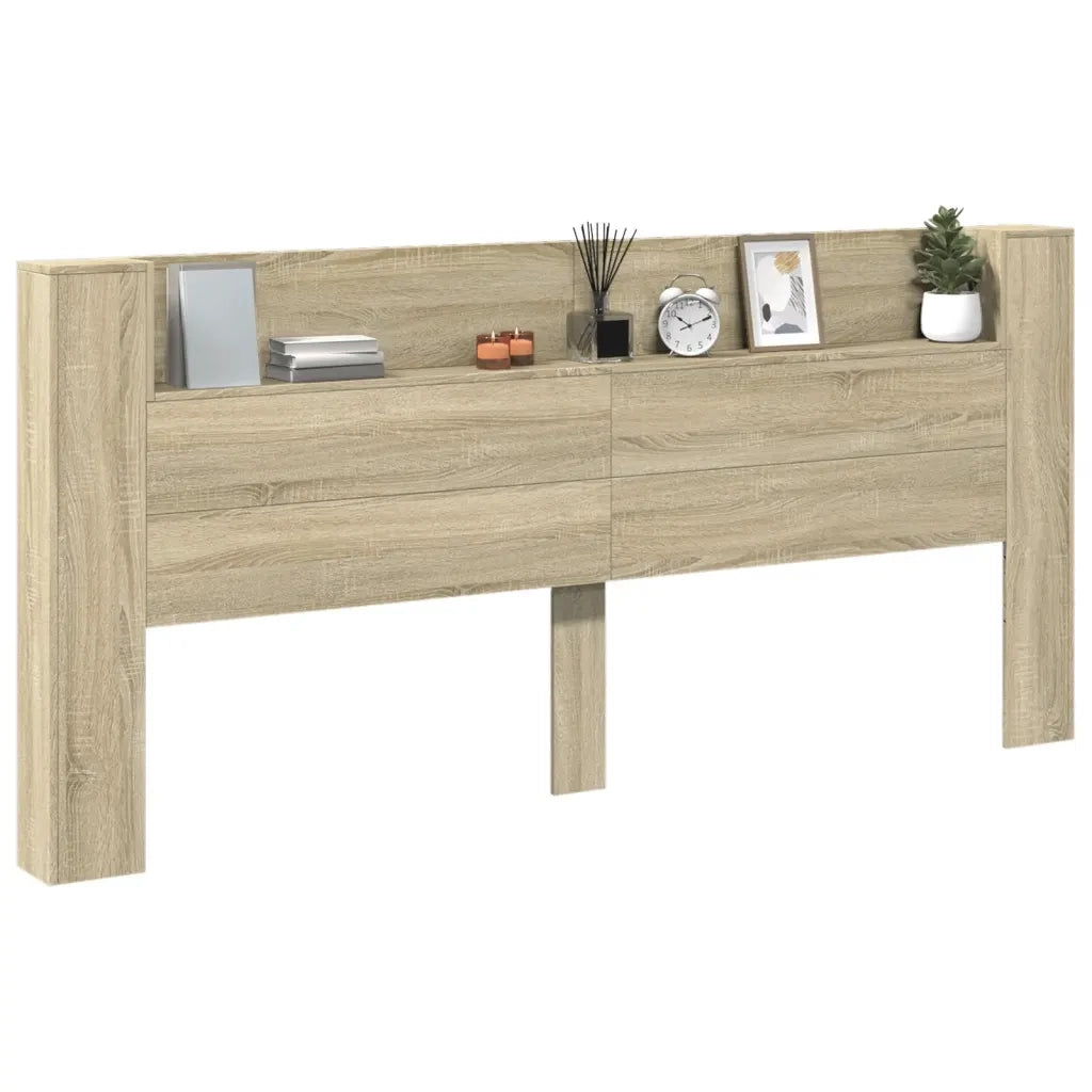 Testiera con Contenitore a LED-Testata del letto Rovere Sonoma 220x16,5x103,5 cm